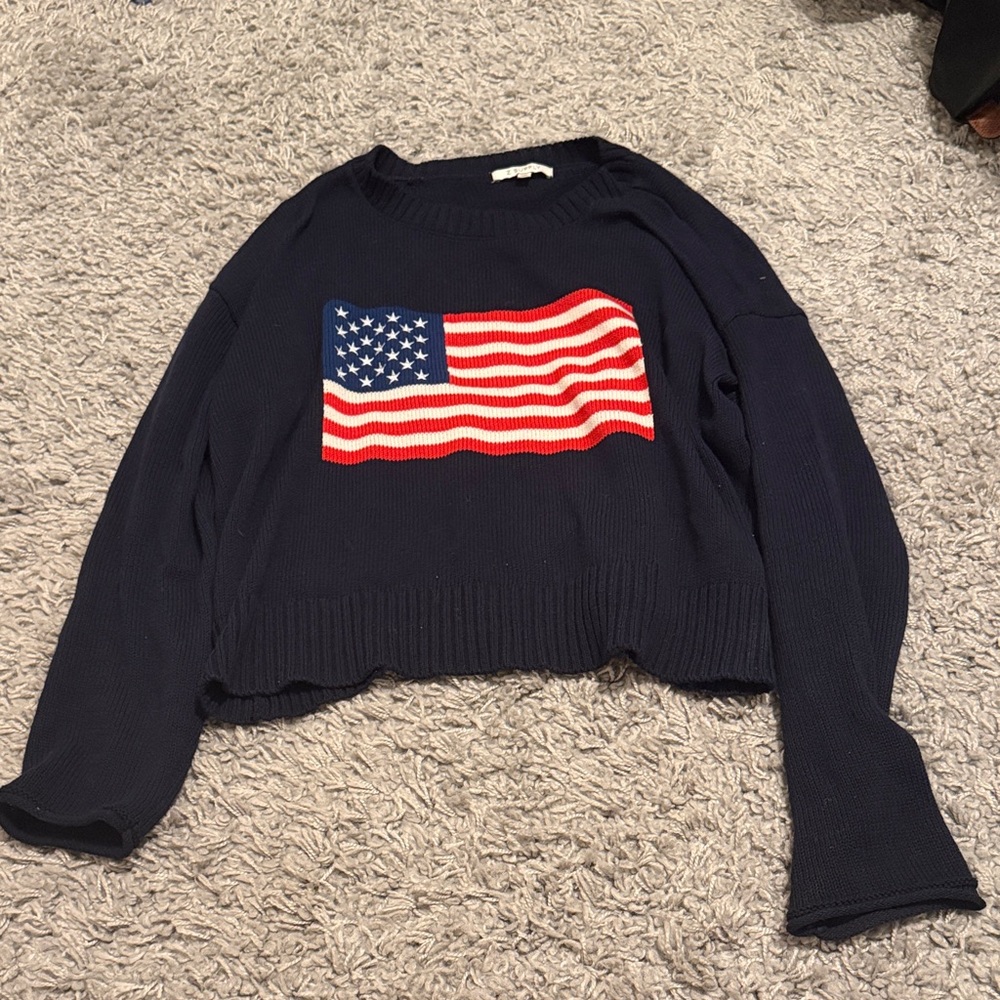 Women's Navy Flag Crewneck Sweater - Casual Knit Pullover